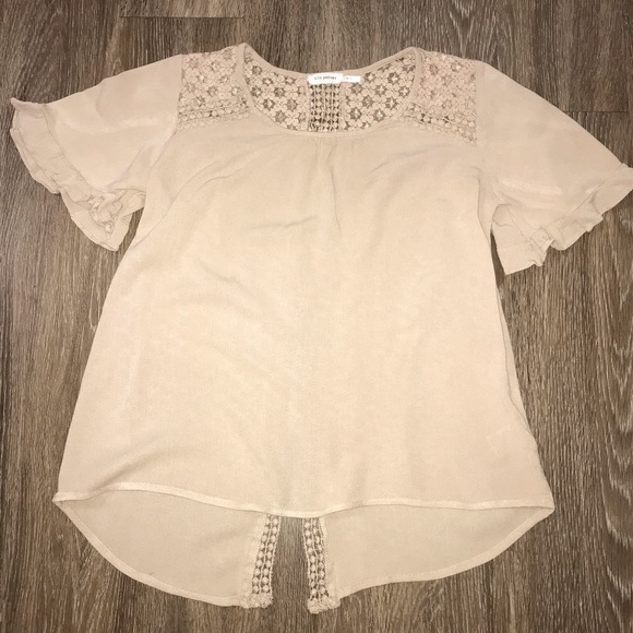 Blu Pepper Tops - Blu Pepper Light Brown Boho Split Back Top, Small